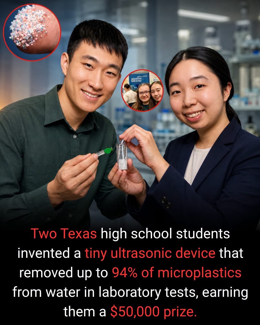 Two high school students invent a device to remove microplastics from water.